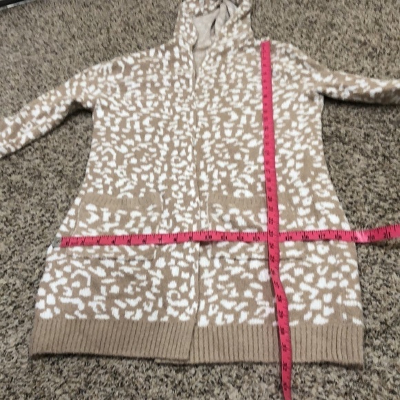 Rachel Zoe Cardigan Sweater Size Small Tan Cream Leopard Plush Hoodie - Picture 8 of 9